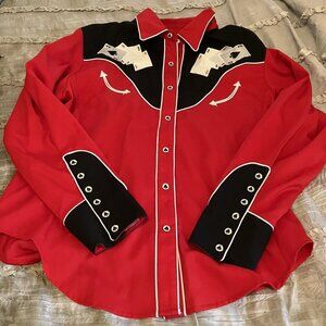 SCULLY Western Shirt Hold Em Fold Em Red Playing Cards Poker XL Embroidered